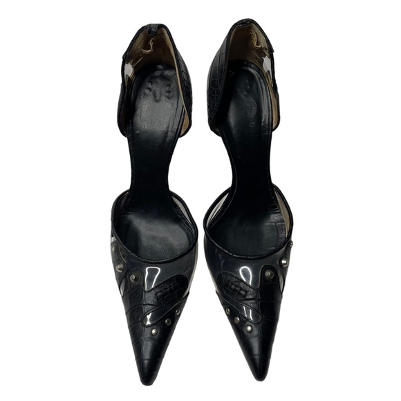 Versace | 90’s Vintage PVC & Croc Embossed Leather Studded Pumps 38.5 - Picture 2 of 9